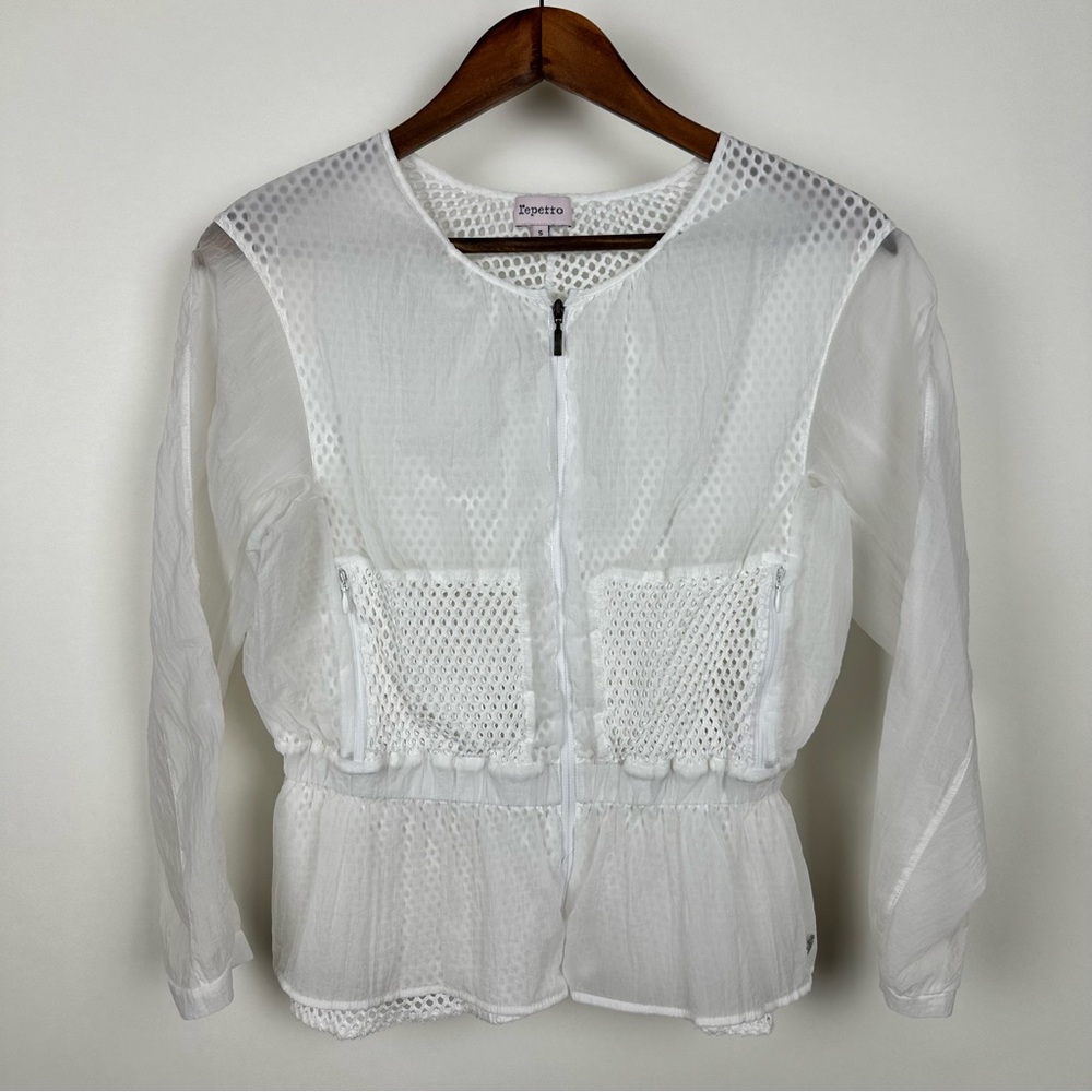 Repetto Sheer Mesh Peplum Zip Jacket White Balletcore Lightweight - Picture 3 of 13